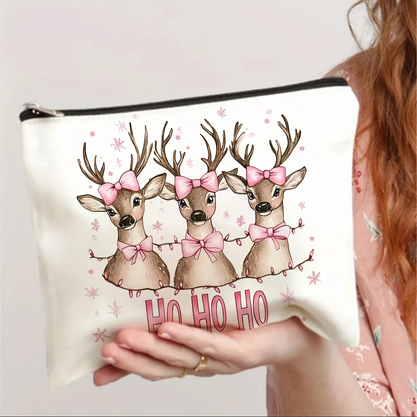 A Deer and Bow Tie Makeup Bag - multifunctional zipper pouch, jewelry storage bag, perfect travel zipper small storage bag.