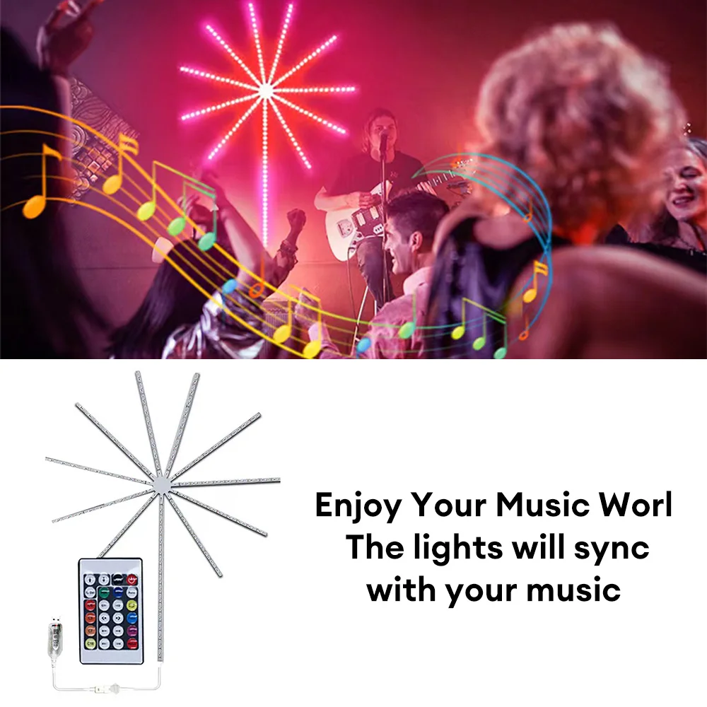 Imagem -03 - Rgb Led Firework Light com Controle Remoto Lâmpada Festoon Bluetooth Controle de Música Faça Você Mesmo Wall Backlight Decoração de Festa e Bar Fairy Christmas Light 2023