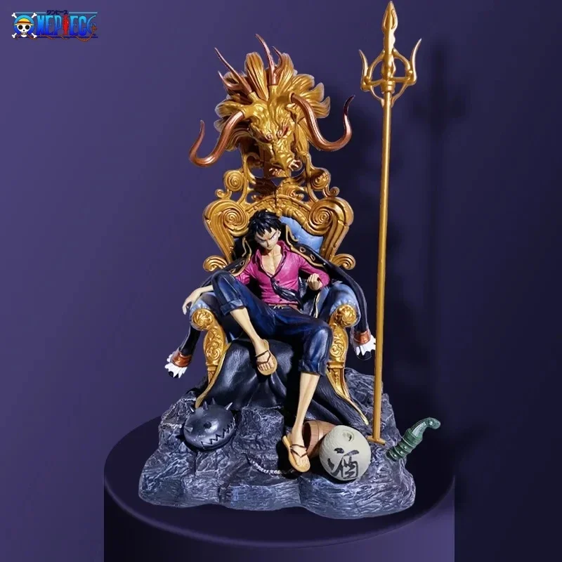 One Piece Figure Luffy Gk Sitting Four Imperial Throne Dragon Chair Luffy Hand Model Set Up A Straw Hat Group Luffy Statue Gift