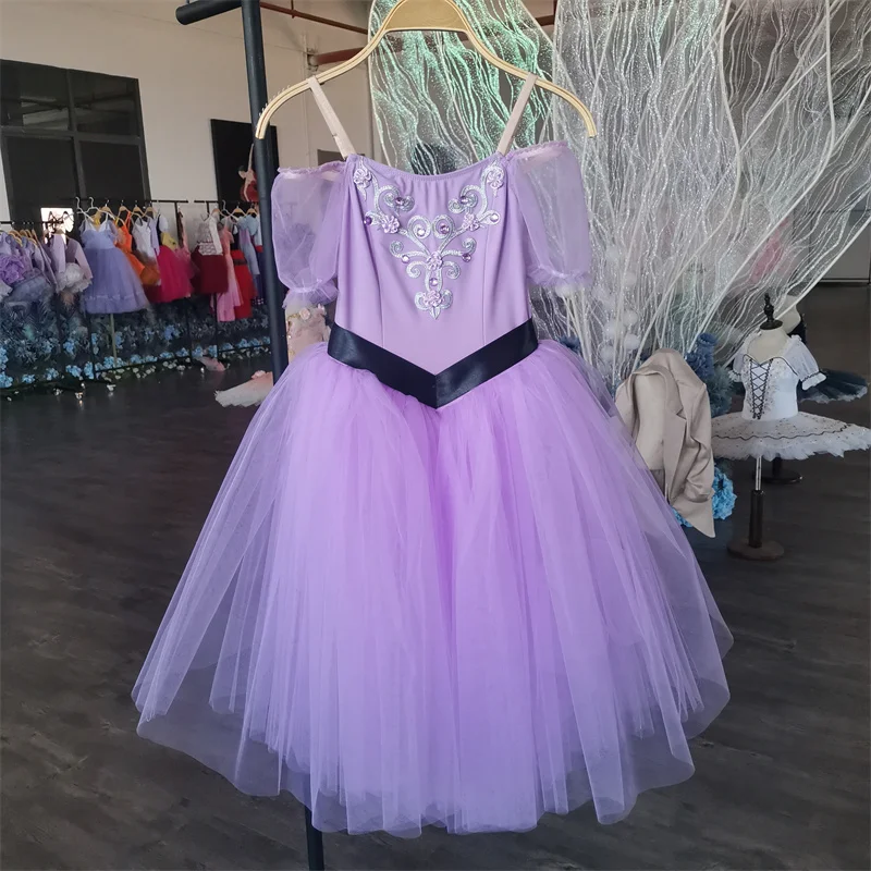 Professional Cheap Tenderness Design Kids Girls Long Performance Wear Elegant Purple Ballet Romantic Tutu