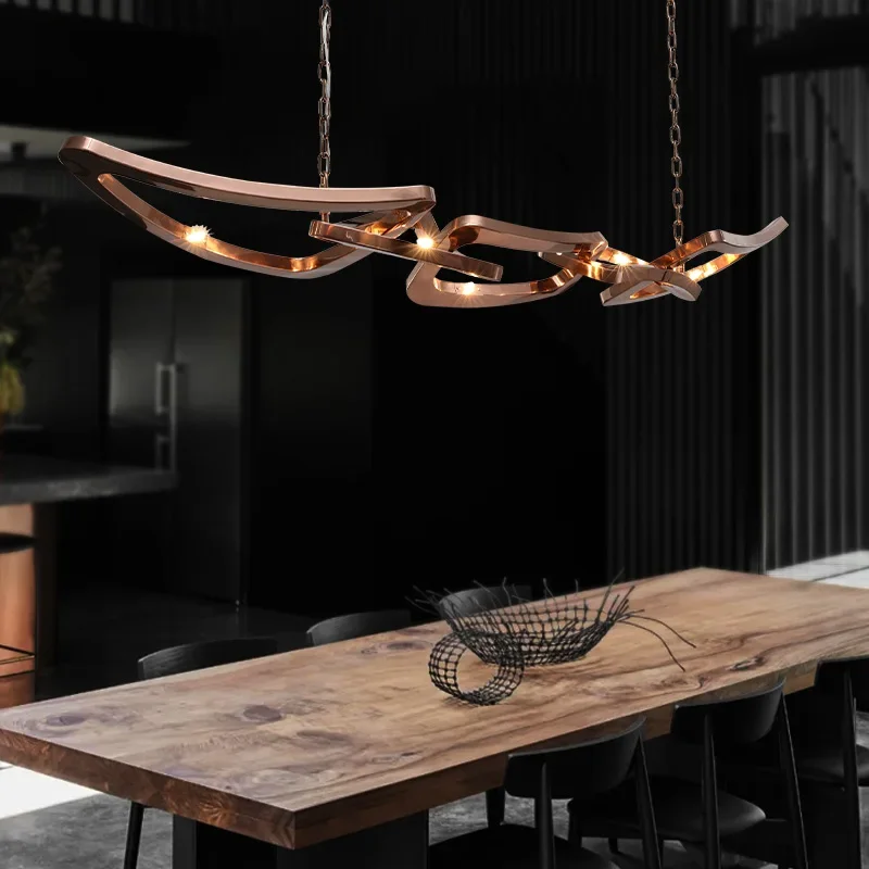 

American Restaurant Chandelier Designer Bar Office Chandeliers Light Luxury Villa Stainless Steel Lamps Rose Gold Pendant Light