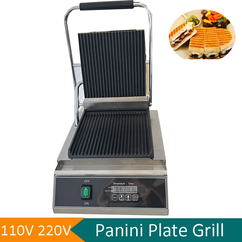 110V 220V Non-Stick Stainless Steel Panini Press Sandwich Makers Fast Heating Grooved Hot Selling Sandwich Panini Grill Baker