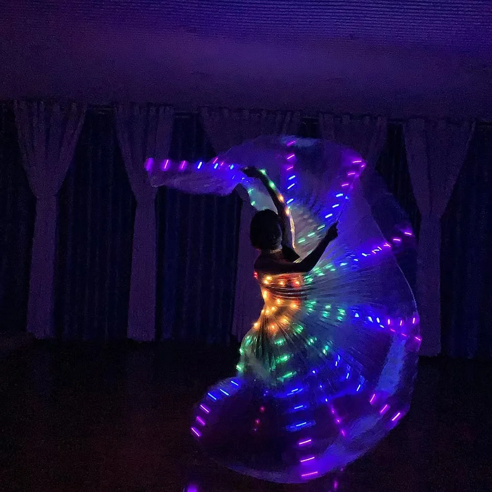 

Светодиодные радужные электронные светящиеся крылья для танцев, костюмы для танца живота, для вечеринок и шоу, светящаяся одежда для танца Исиды, флуоресцентные крылья Исиды