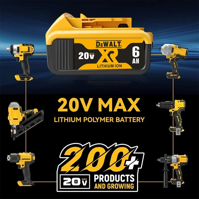 طقم بطارية DEWALT الأصلي DCB206 | 20 فولت 4.0-6.0 أمبير متعدد السعة + شاحن، DCB205/DCB200 متوافق مع الشحن السريع