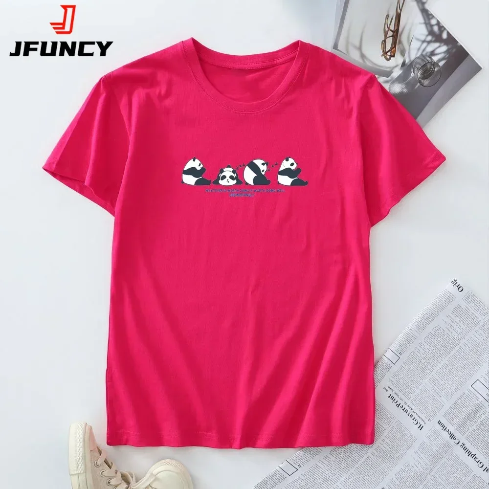 Plus Size Women Tees Summer T-shirt 100% Cotton Woman Clothes Short Sleeve Tops Fashion Panda Graphic T Shirts Female Tshirt