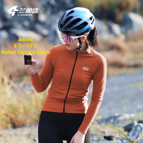 Imagen 2 del producto Lameda-Camiseta de ciclismo transpirable para mujer, chaqueta de ciclismo de otoño e invierno, chaqueta de ciclismo de lana de manga larga ajustada