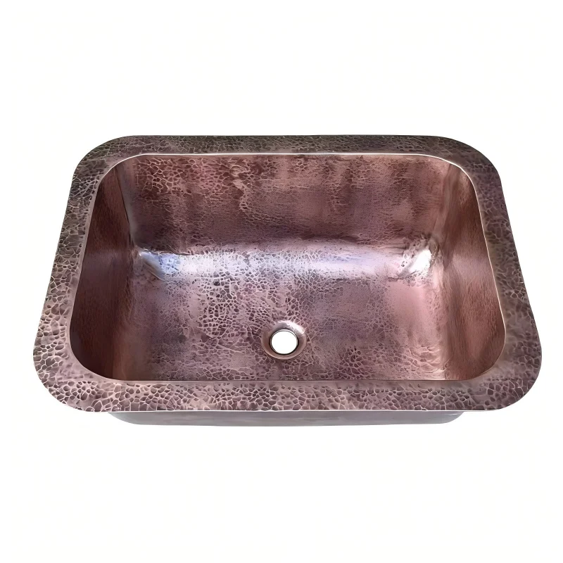 

Мойка для виллы на заказ, ручной ковки, из толстой медной пластины, квадратная, с одним отверстием, с латунным клапаном, в современном классическом антикварном стиле