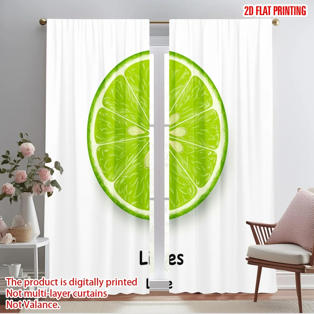 

2pcs 2D flat printing Party Curtain Fresh Lime Slice Fabric Without Electricity All Season Party & Holiday Decor for Holiday