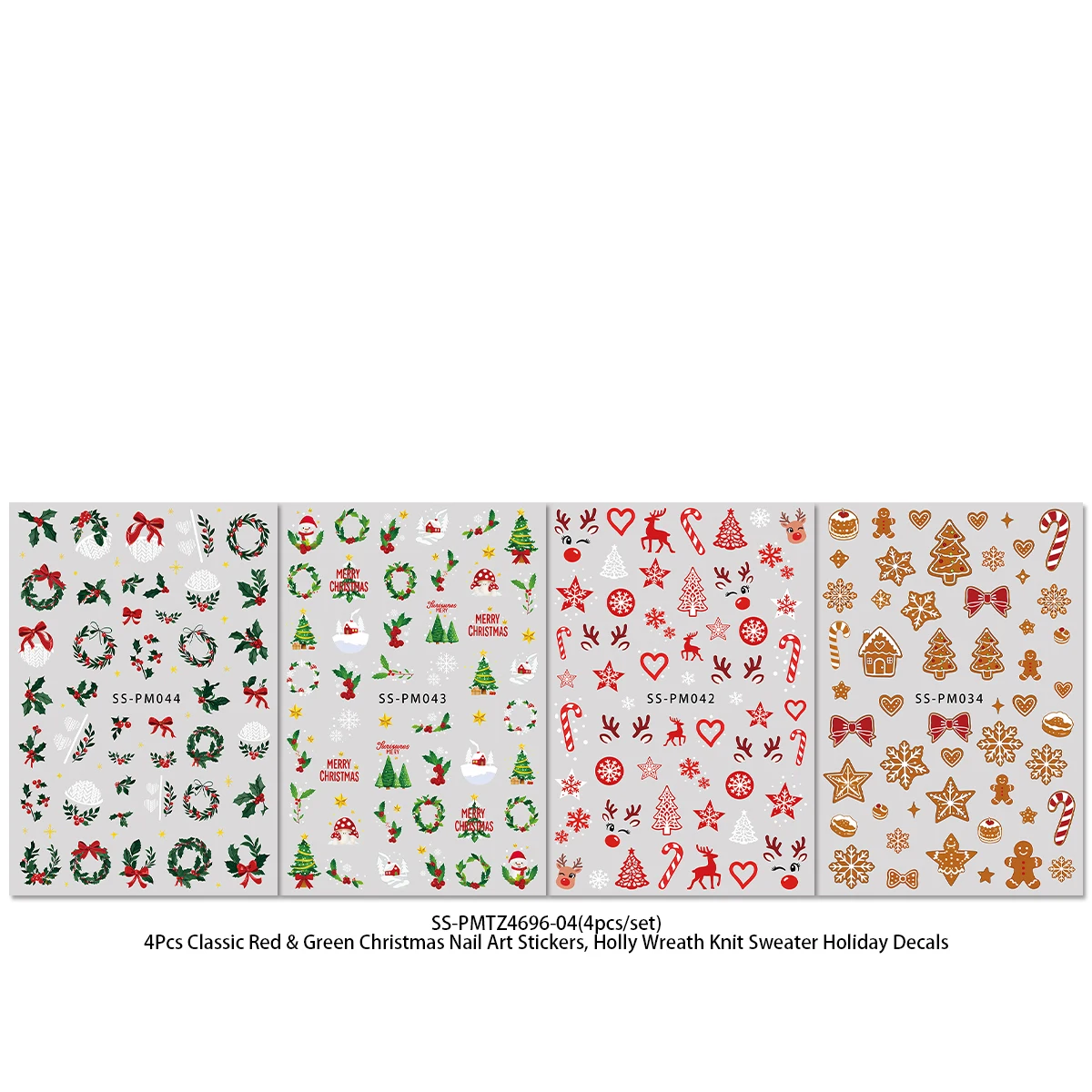 4/12Pcs Classic Christmas Nail Stickers, Wreath Sweater Decals, Nail Supplies, Holiday Gift