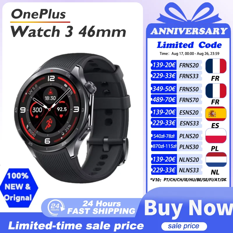 Globale Version OnePlus Watch 3 46mm OnePlus Watch Smartwatch 1,5 Zoll AMOLED-Display 32GB Speicher Snapdragon W5 Wear OS von Google IP68
