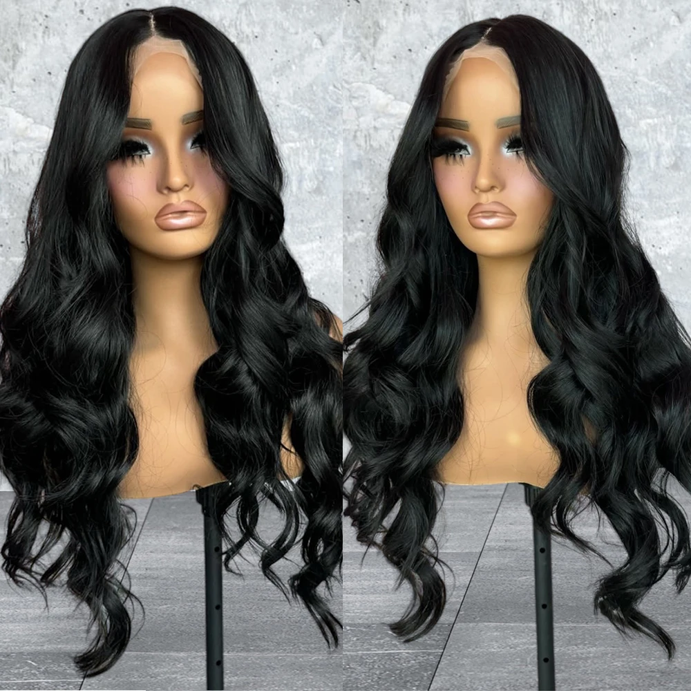 Black Wave Lace Wig 13x4 Synthetic Lace Front Wigs for Women Long Natural Wave Wig Deep Wave Black Wigs Ready to Wear Cosplay