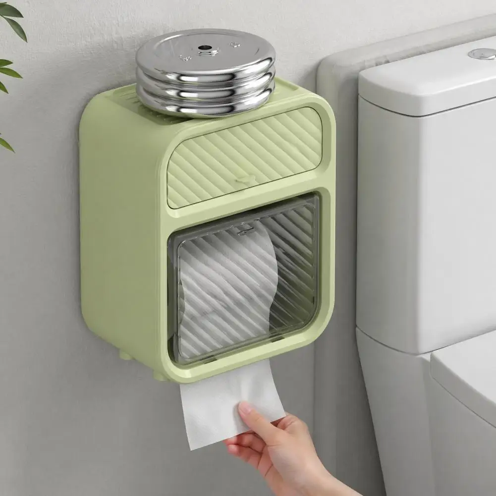 Waterproof Tissue Box Holder Bathroom Tissue Box with Storage Shelf Wall Mounted Waterproof Toilet Paper Holder for Rolls view 5