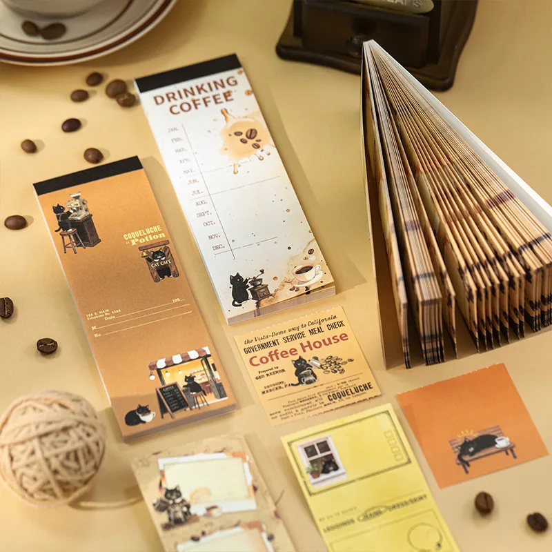 1 paquete/2 paquetes de la serie Xiaoji Taster, libro de pegatinas con temática de café, suministros vintage para la vida diaria, bloc de notas DIY de 50 piezas y 6 estilos