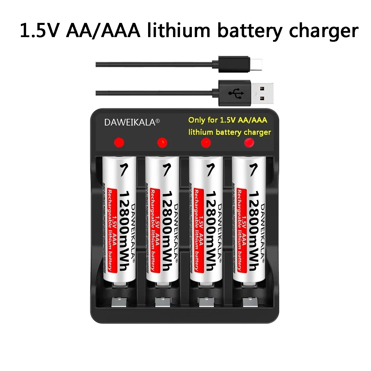 2024 New AAA Rechargeable Battery 1.5V 12800mWh li-ion battery for remote control mouseElectric toy battery + charger