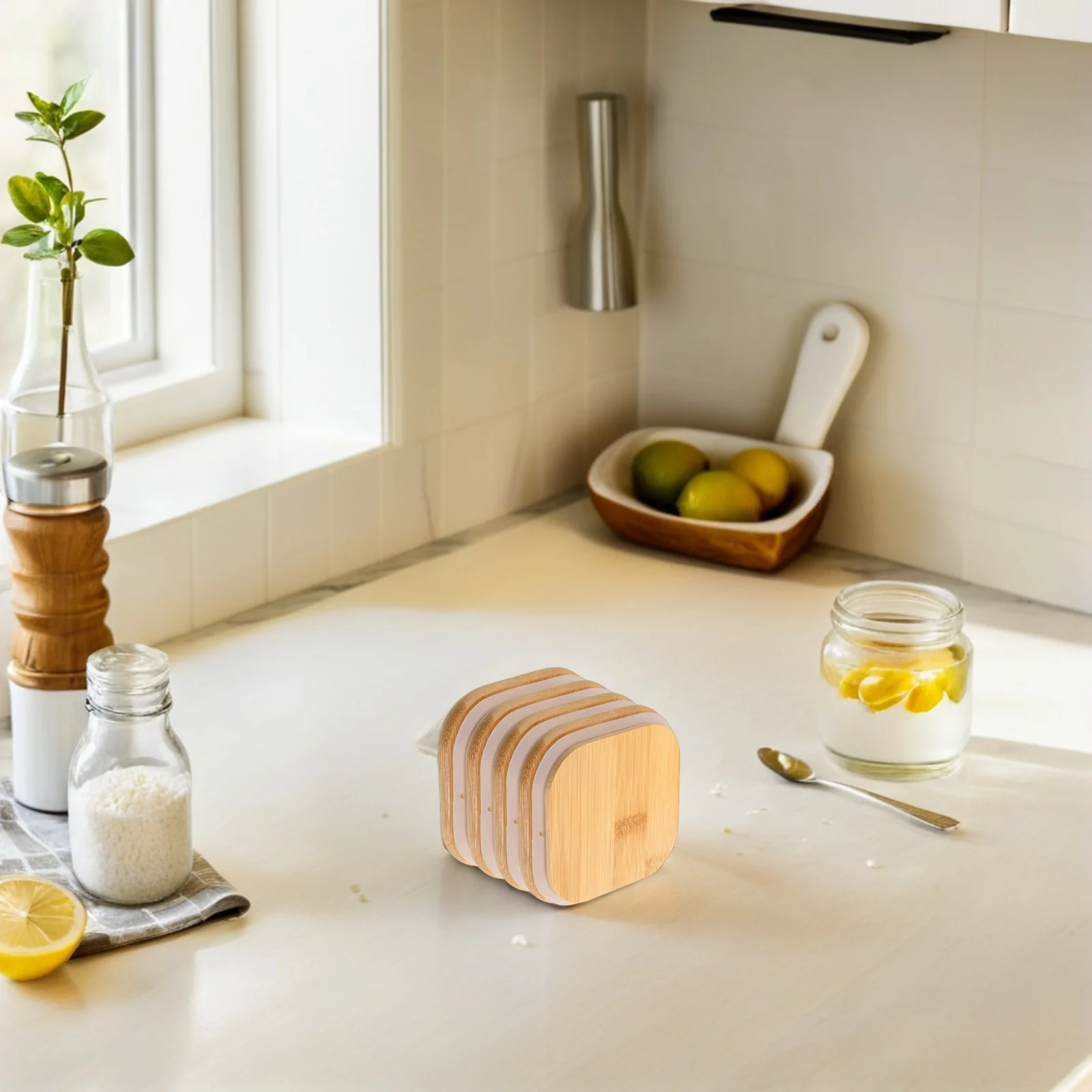 

4Pcs Bamboo Lid Square Glass Jars Airtight Canister Lids For Kitchen Tea Coffee Sugar Storage Containers Organizers