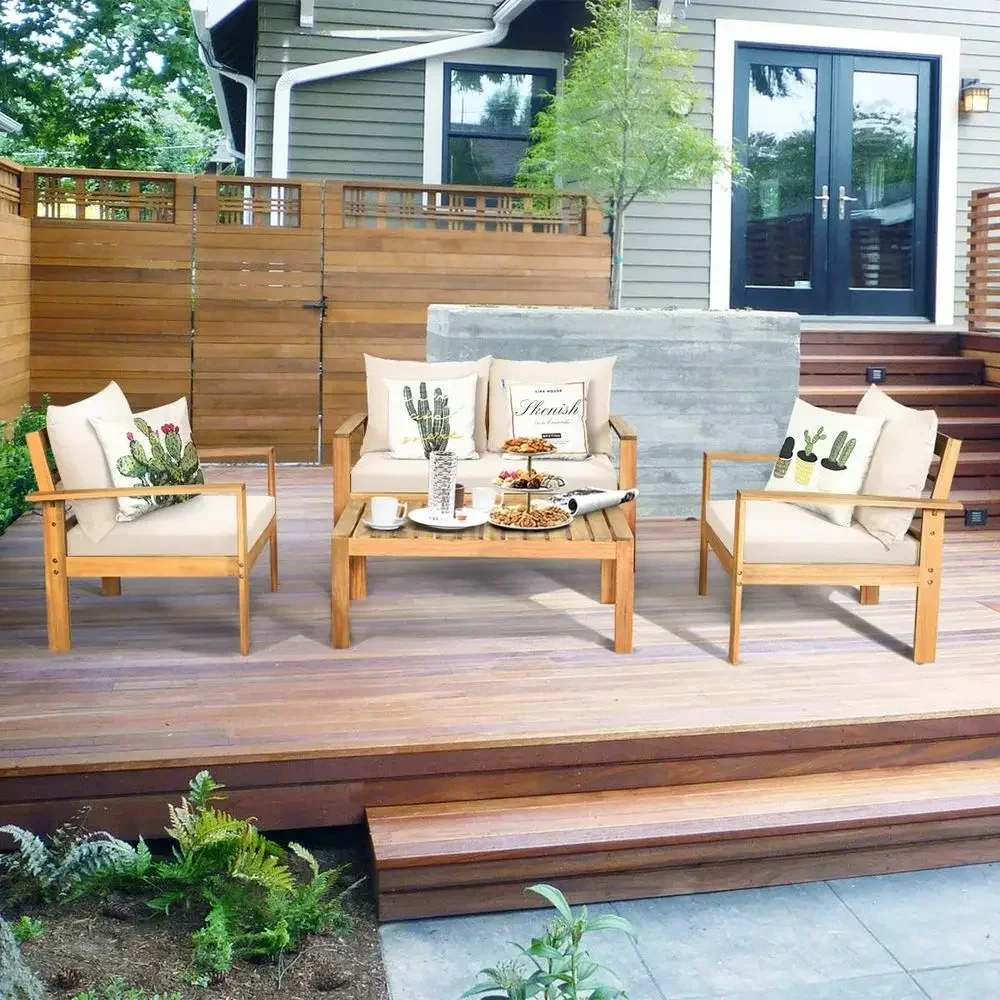 8-Piece Acacia Wood Patio Sofa Set with Table and Cushions for Outdoor Spaces