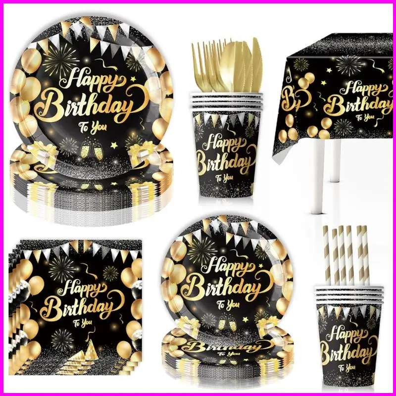 أدوات مائدة مائدة مائدة مائدة مائدة ذهبية سوداء يمكن التخلص منها #1