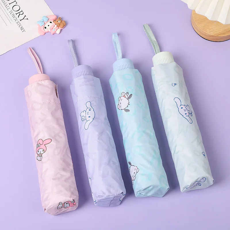 New Sanrio Hello Kitty Ultra Resistant Umbrella Kuromi Cinnamoroll Pochacco Cute Portable Folding Umbrella Rain  Uv Umbrella Y2k