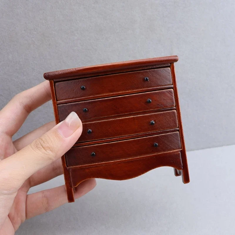 소형 나무 서랍 캐비닛 모델 입상 1/12 인형 집 액세서리 침실 장면 디스플레이 인형 집 가구 15UB