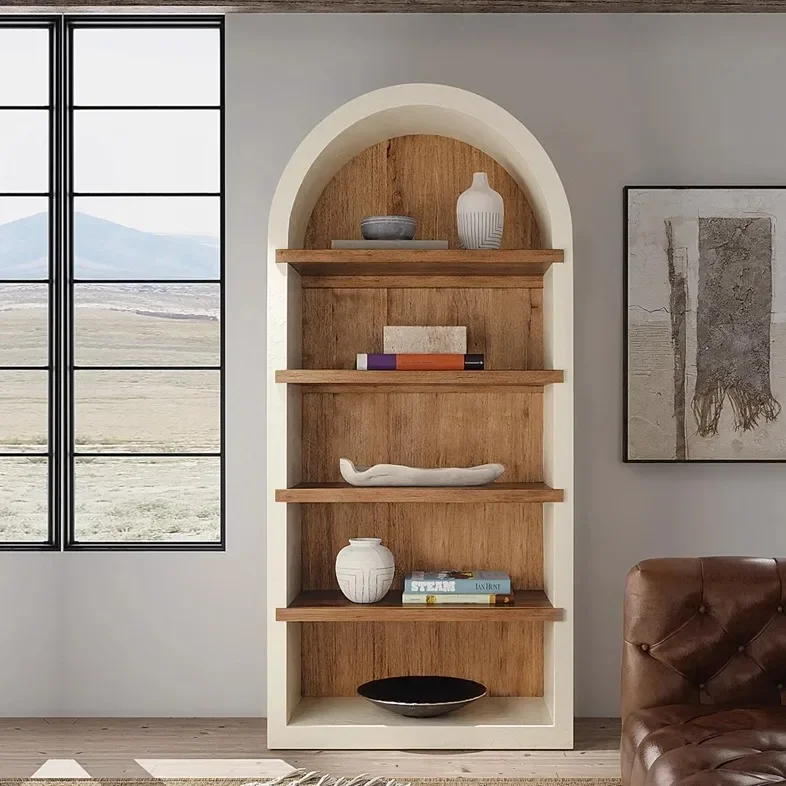 American retro solid wood book shelf, floor-to-ceiling bookcase, living room storage display, household multi-layer