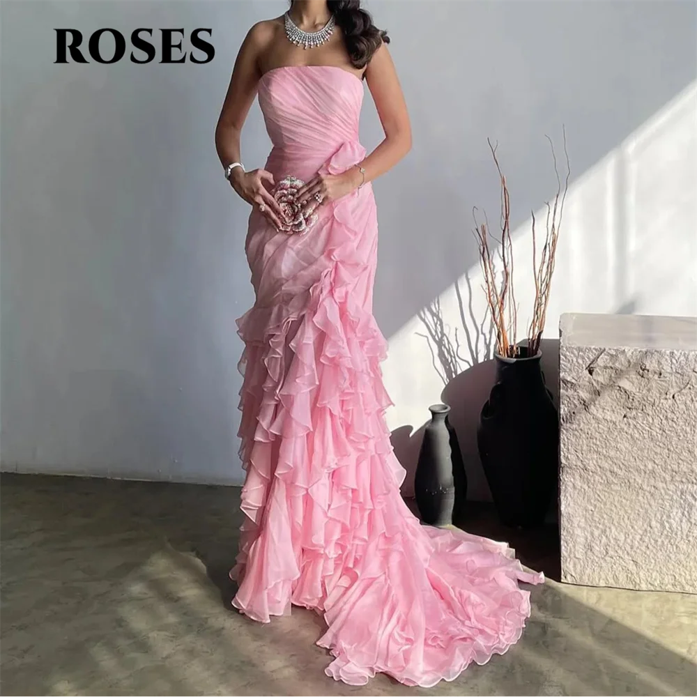 ROSES Rose Élégant Bretelles Robe De Bal Sirène Sexy Robe Formelle Sans Manches Robes De Soirée pour