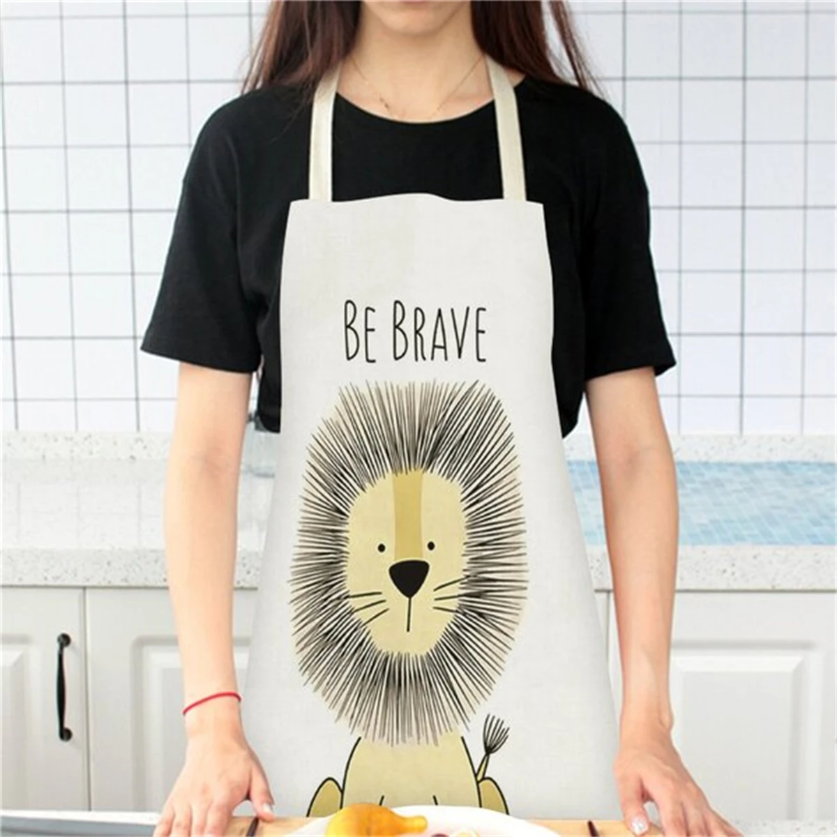 Animal Style Cooking Apron For Children Home Sleeveless Cotton Linen Aprons Cartoon Lion Pattern Bib Household Cleaning Pinafore