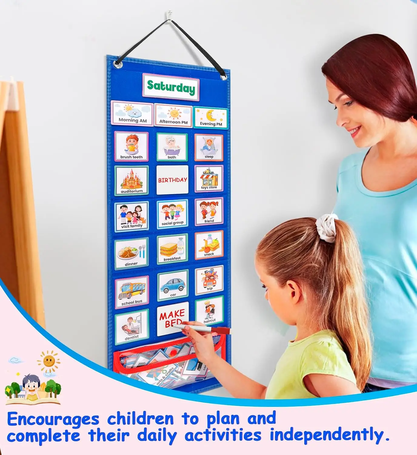 Kids Visual Schedule Calendar Chart 2 in 1 Autism Daily Chore Routine Chart Schedule Plan Learning Board Game For Toddler Gift