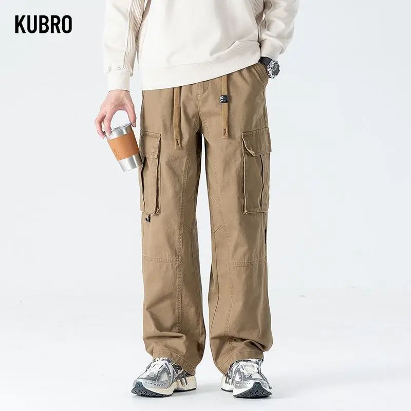 

Мужские осенние брюки-карго из чистого хлопка, походные широкие брюки Y2K, повседневные брюки с несколькими карманами, комбинезоны для бега, повседневная одежда
