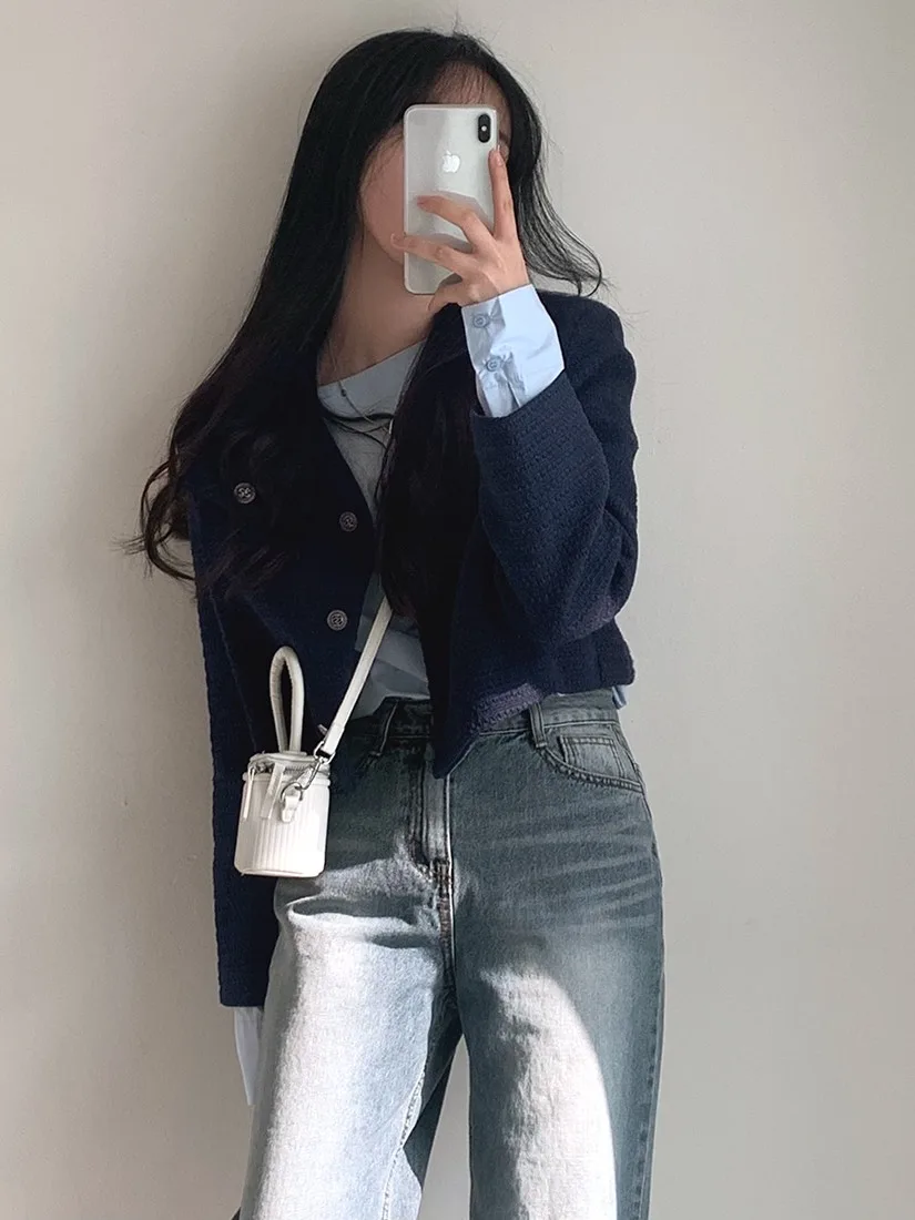 Chaqueta Corta Acolchada de Cintura Alta para Mujer, Estilo Coreano, Ropa de Abrigo de Primavera, Cárdigan Abierto de Manga L...