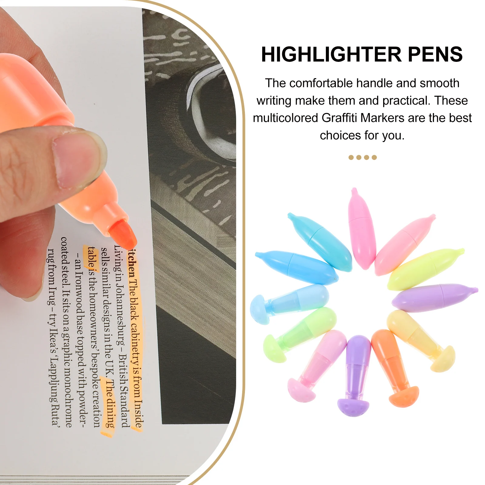 

12 Pcs Highlighter Markers Adorable Supplies Cartoon Shape Pens Mini Highlighters