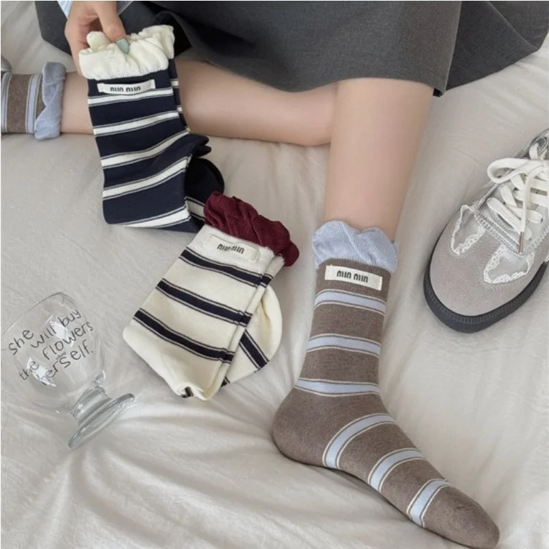 

Good Quality New Striped Women's Mid-tube Socks Double Ribbed Stockings Casual Sports Men's and Women's Cotton Socks
