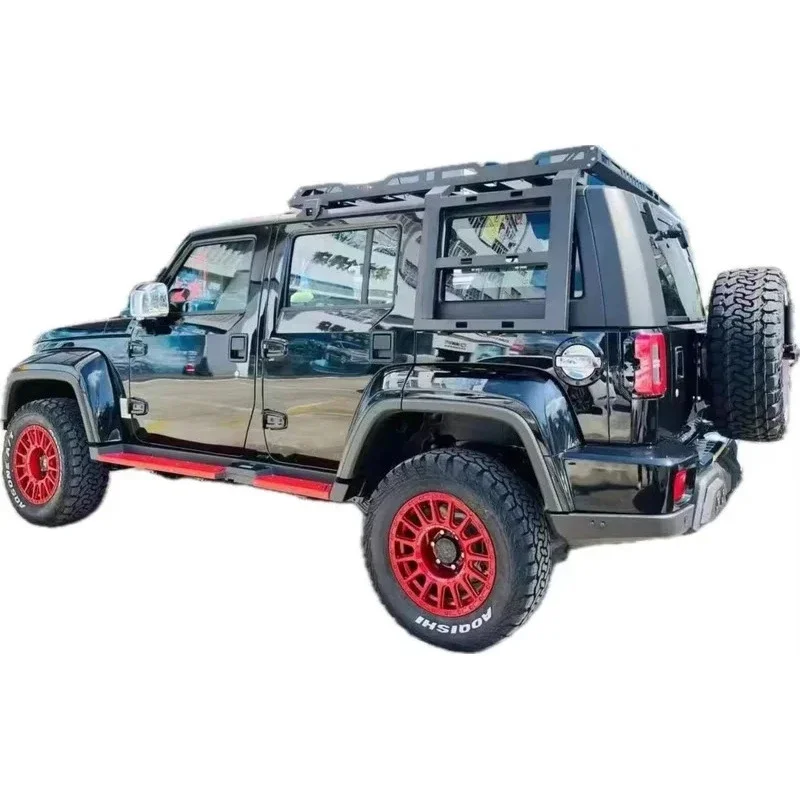 KQX Bestseller 2/4-Door LED Iron Roof Rack for Wrangler JK JL JT BJ40 Climbing Ladder Cargo Basket Steel Material