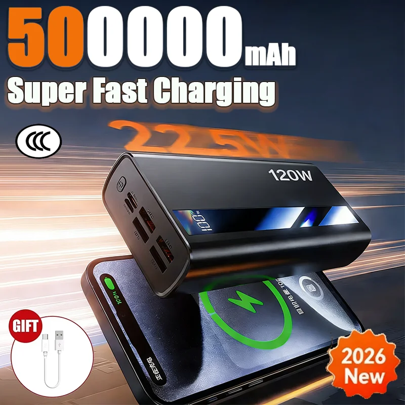 

Внешний аккумулятор большой емкости 500000 мАч, 120 Вт, супербыстрая зарядка, портативное зарядное устройство для iPhone и Samsung