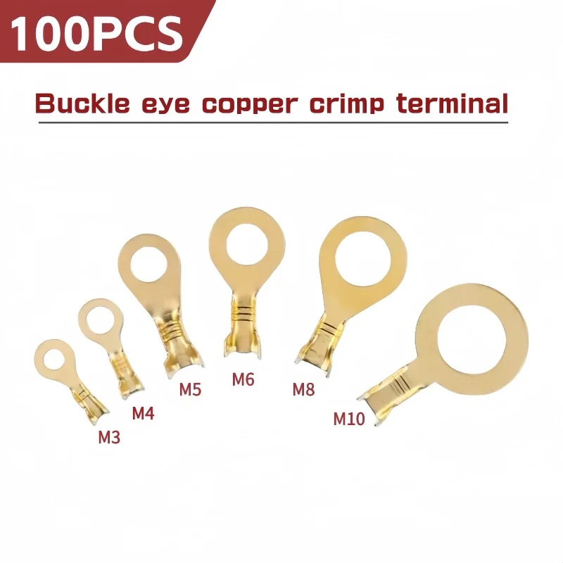 100PCS M3/M4/M5/M6/M8/M10 Ring Lugs Ring Eyes Copper Crimp Terminals Cable Lug Wire Connector Non-insulated Diy Assortment Kit