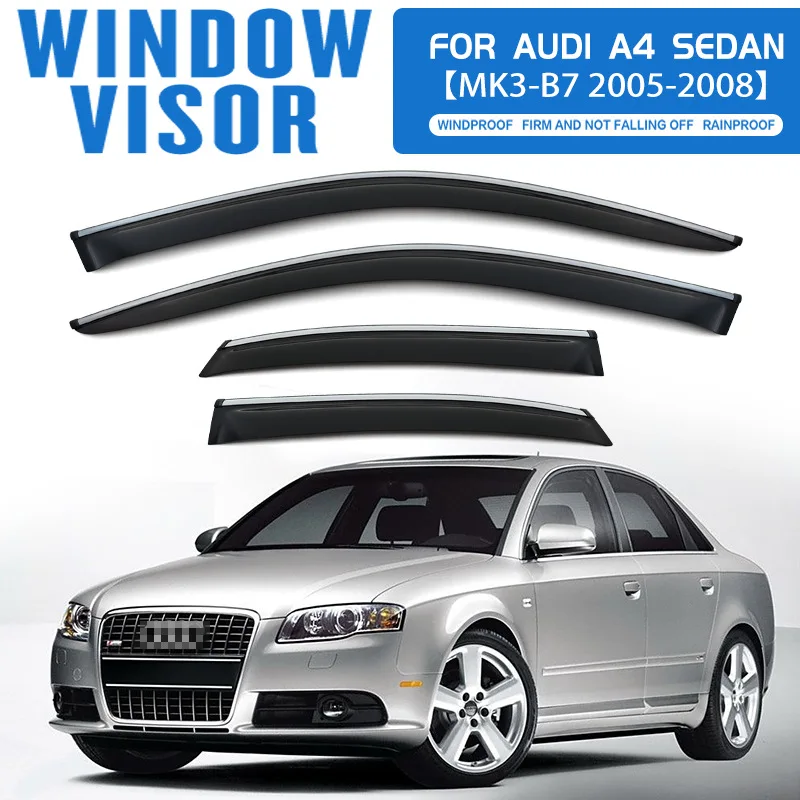4Pcs Window Visor For Audi A4 MK2 B6 2002-2004 Weathershield Sun Rain Deflector Guard Car Window Deflector