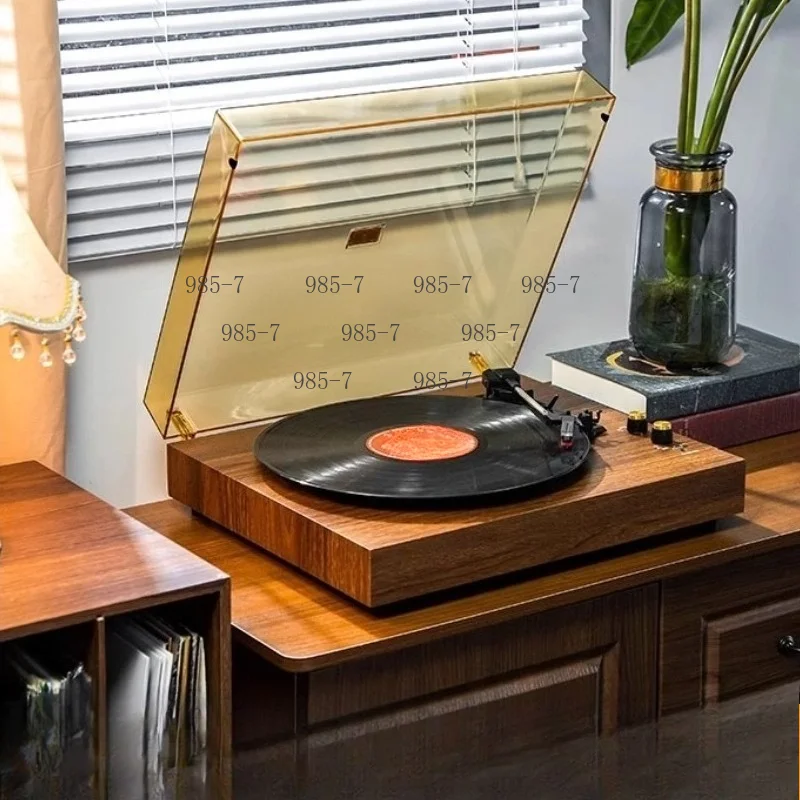 Desktop Dual Speaker System, Wooden Vinyl Gramophone equipped with Acrylic Dust Cover, Vinyl Record Player