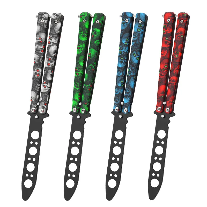 

Foldable Butterfly Knife Ghost Head Butterfly Knife Transformable Blunt Balisong Pocket Trainer for Outdoor Game