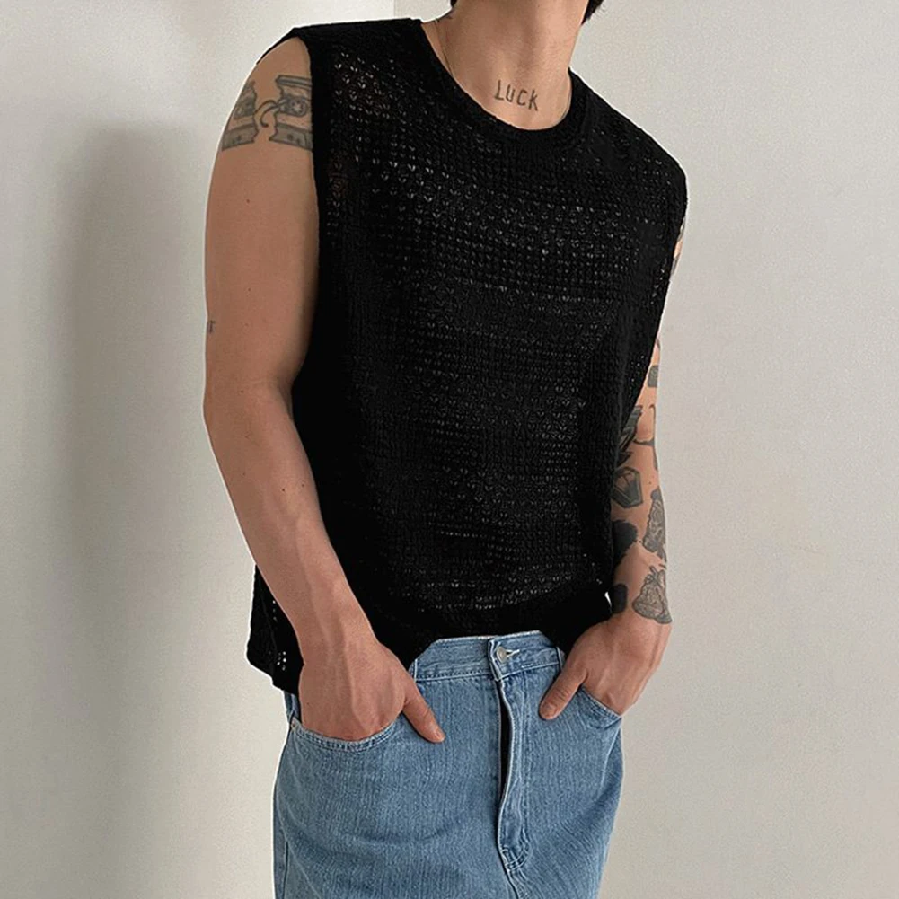 

Hollow Out Knitwear Men's Knitted Vest Casual Outings Solid Color Style Brand New Condition Casual Summer Wear