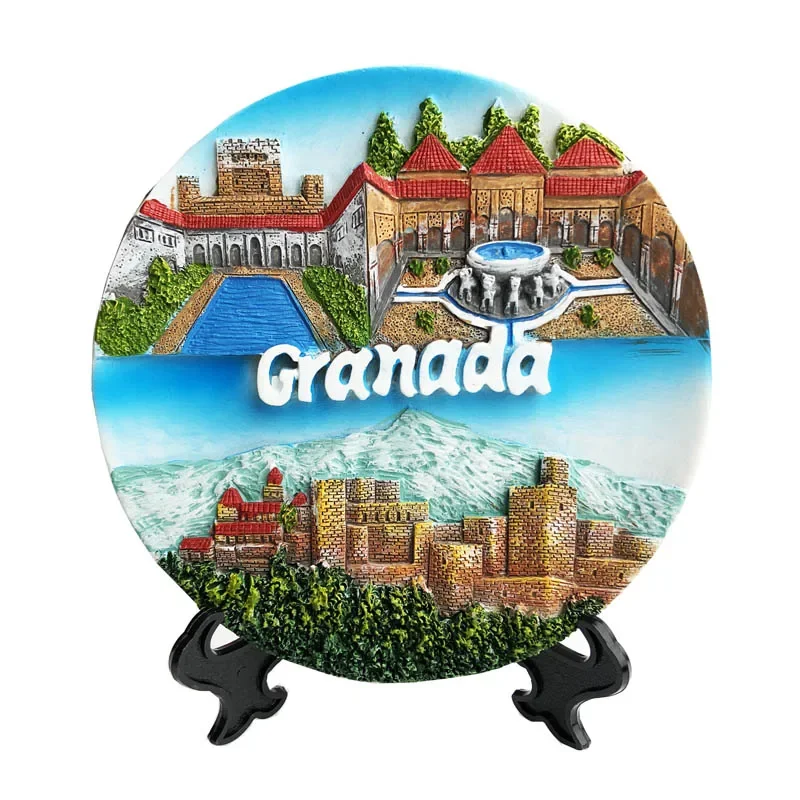 Spain Granada Alhambra Palace Creative Hand-painted Resin Crafts Decorative Disc Ornaments Desktop Furnishing Articles