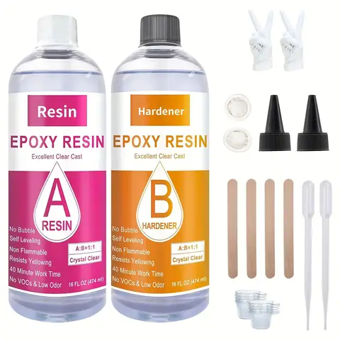 236ML/474M Transparent AB Epoxy Resin Kit - Bubble-Free, Fade-Resistant Pouring Resin, High Transparency, Low Irritation Hardene