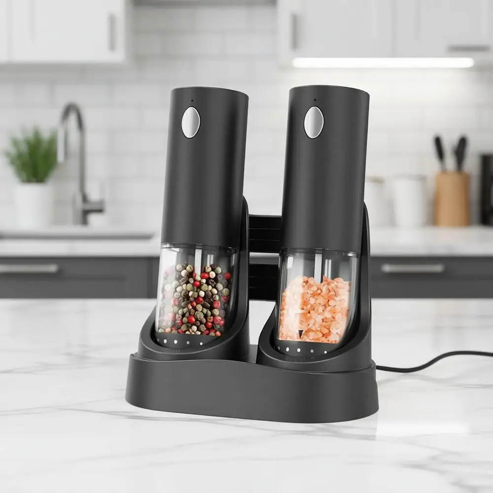

Автоматический набор мельниц для соли и перца с зарядной базой, LED-подсветкой, USB-зарядкой, регулируемой степенью помола