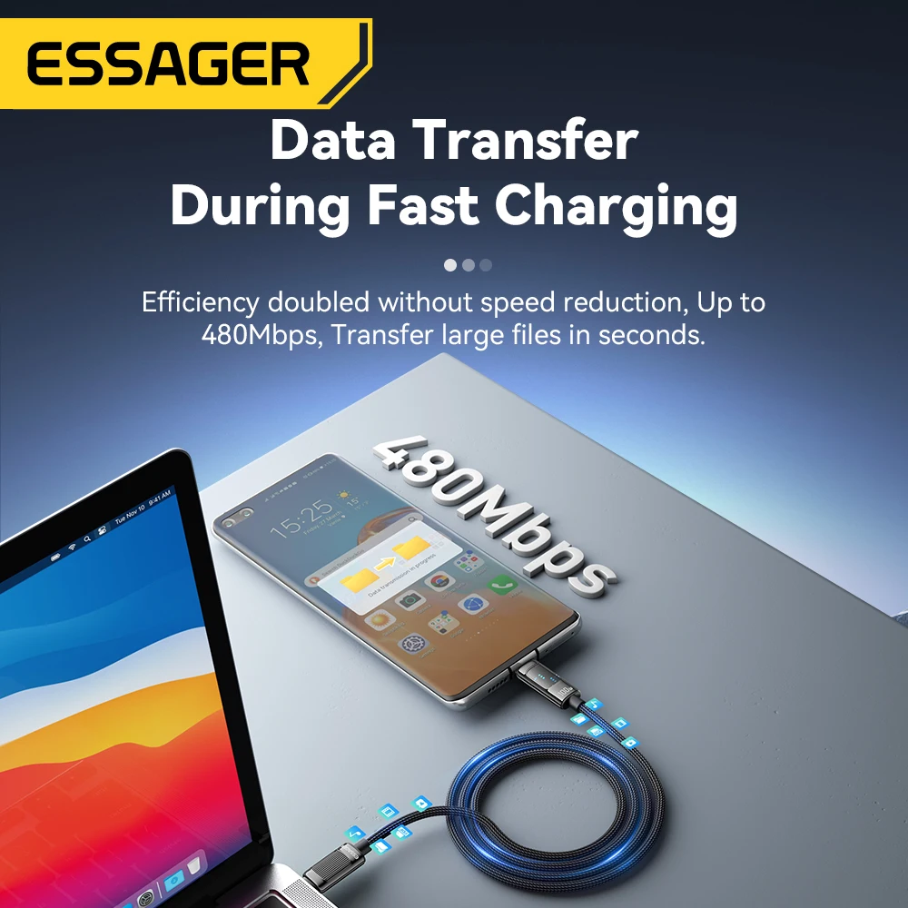 Essager USB C타입-USB C 케이블, 샤오미 삼성 PD 5A 고속 충전 케이블, 맥북 아이패드 프로 태블릿 노트북 와이어 코드, 100W