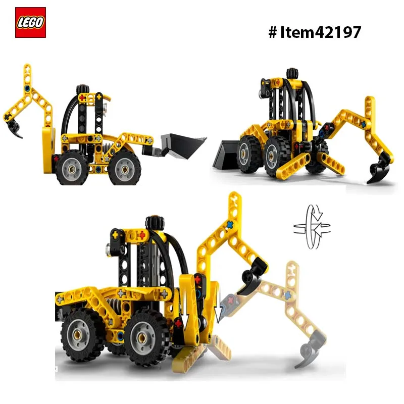 LEGO 42197 Technic graaflaadmachine bouwspeelgoed educatief cadeau-idee met bruikbare ruggraafmachine, schep en outriggers 104 stuks