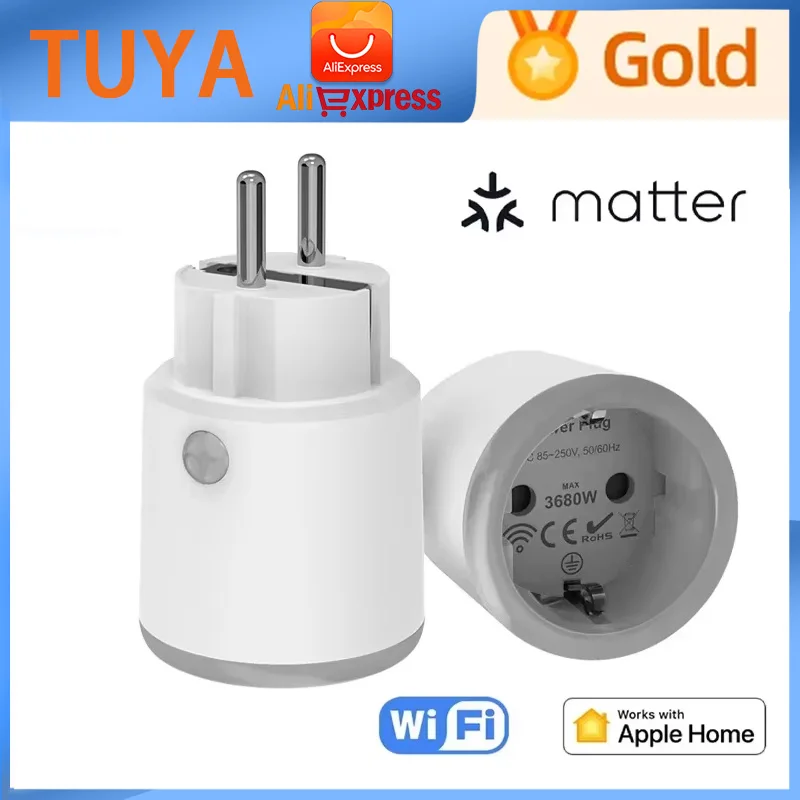 

Tuya Matter Smart Power Plug Neo Matter WiFi 16A EU Smart Power Plug Power Meter Remote Control EU Outlet Smartlife Homekit APP