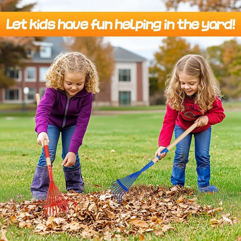 Rastrillo infantil GTBL con mango de madera dura y bonito rastrillo para niños, herramienta de jardín para niños mayores de 3 años