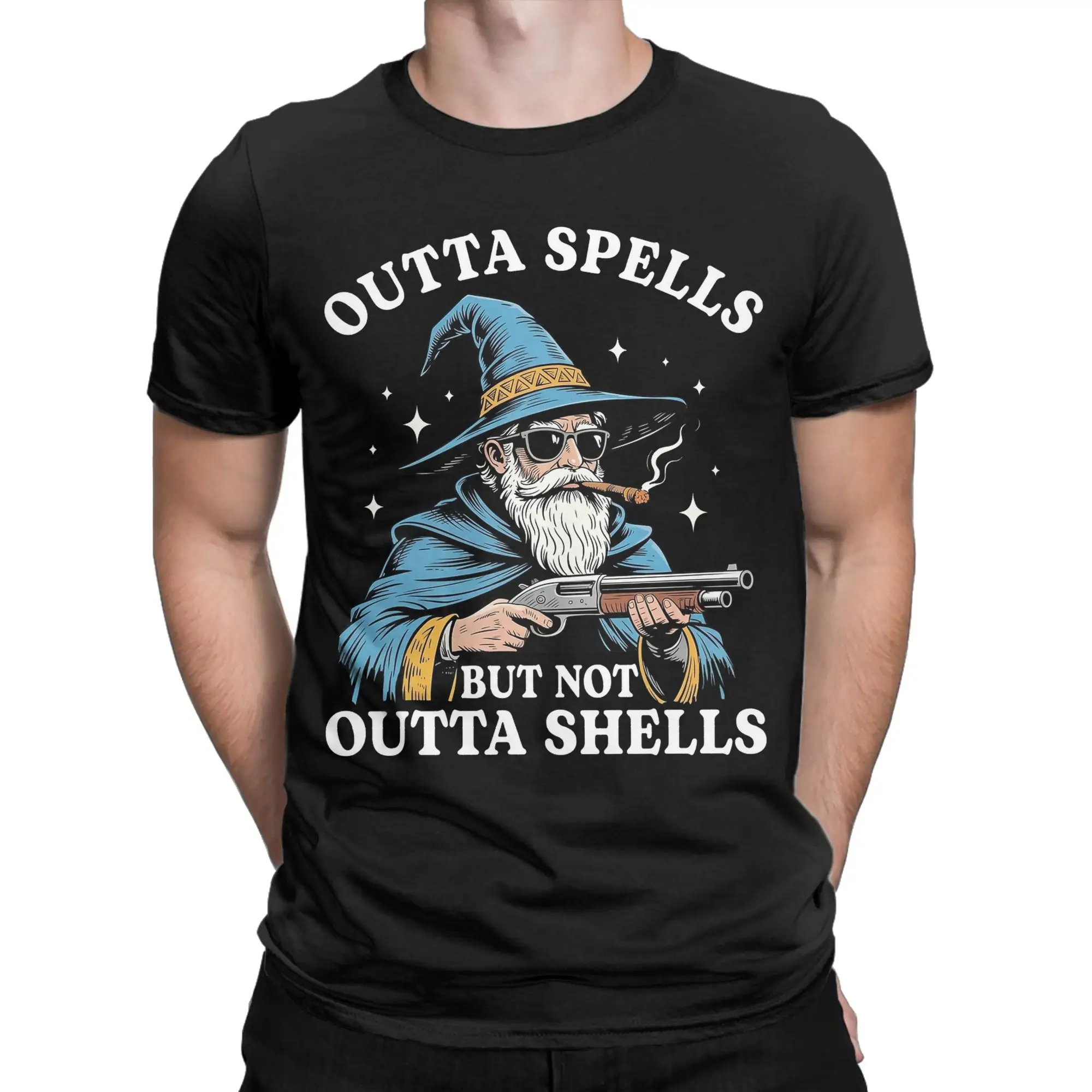 Awesome Outta Spells But Not Outta Shells Wizard Meme T-Shirt for Men Cotton T Shirts  Short Sleeve Tee Shirt Gift Idea Clothes