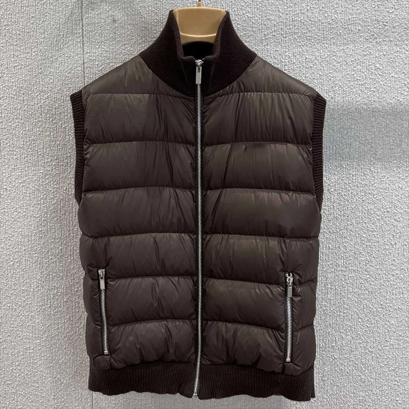 

High quality White goose down splicing cashmere winter coat for woman, short vest with Zipper design women's clothes 25121642