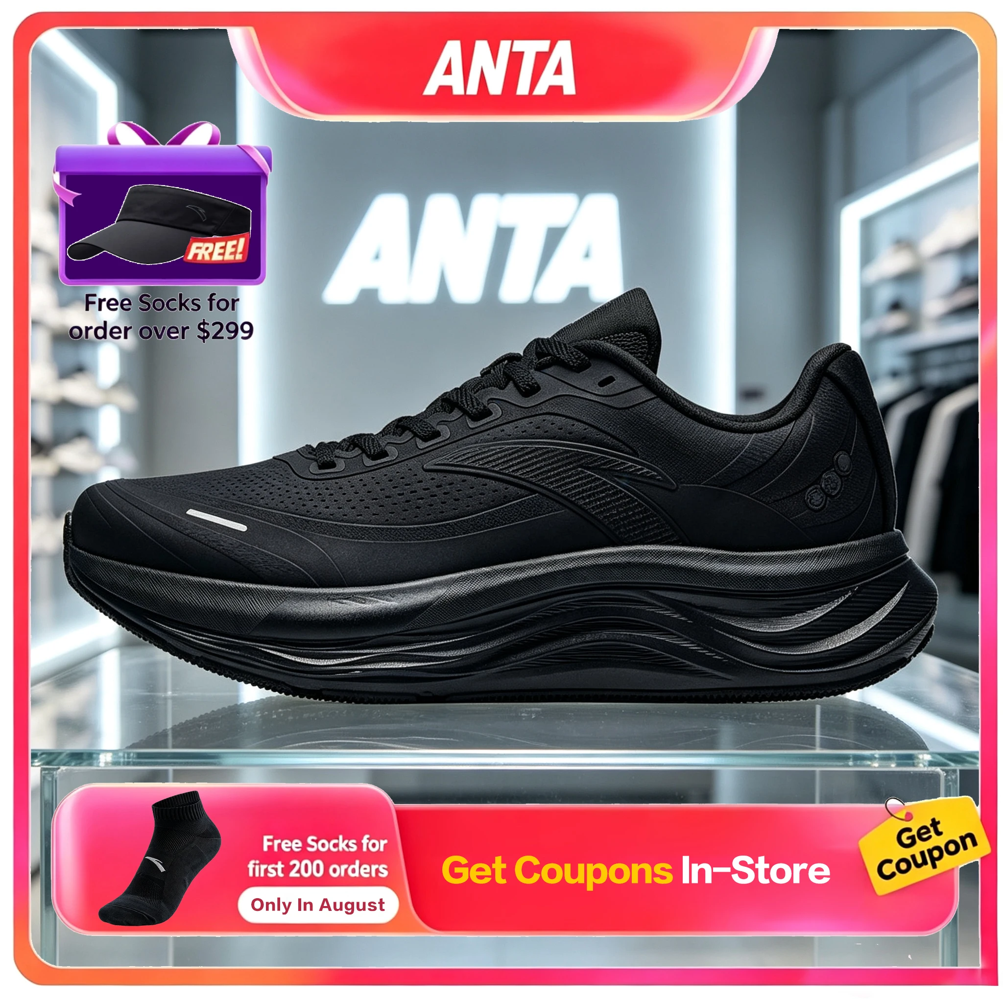 Anta PG7 Lvbu Men Autumn New Black Leather Water Repellent Cushioning Wear Resistant Commute Running Sports Sneakers