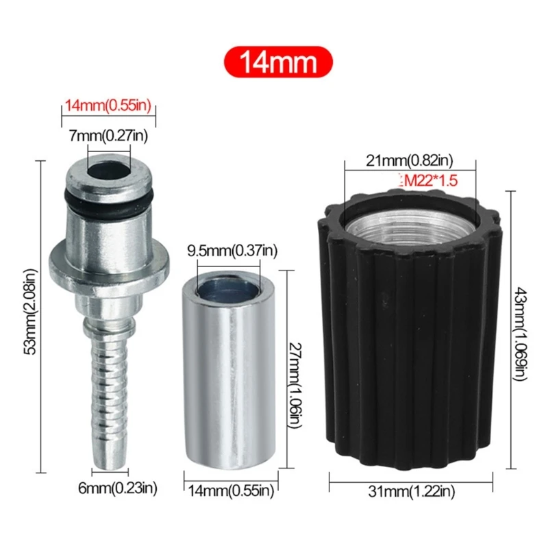 Tool Pressure Washer Adapter Set M22 14mm or M22 15mm to 3/8 Inch Quick Connect Pressure Washer Hose Fittings Stainless Steel