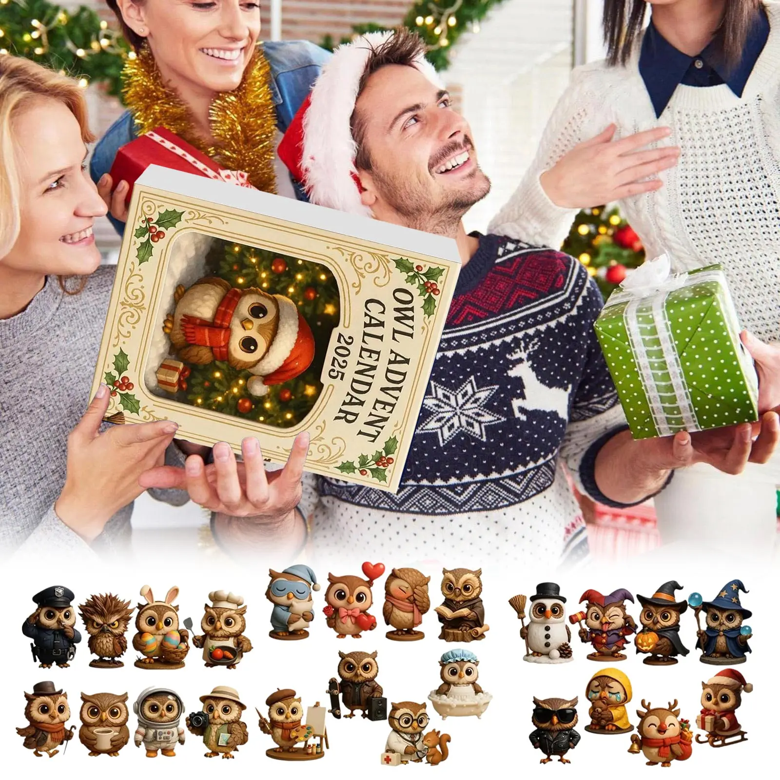 Juego de cocina Calendario de Adviento de búho 2025 24 días con 24 mini regalos únicos dentro de búho acrílico 2D Temporizador de 5 minutos para niños